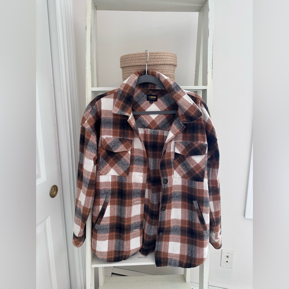 Ci Sono Checkered Shirt Jacket in Brown and Black size S